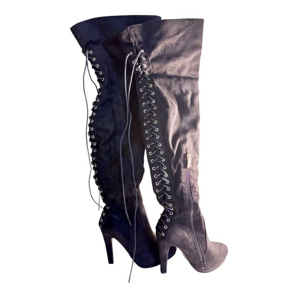 Women’s Black Suede Lace-Up Over-the-Knee Boots-size 7